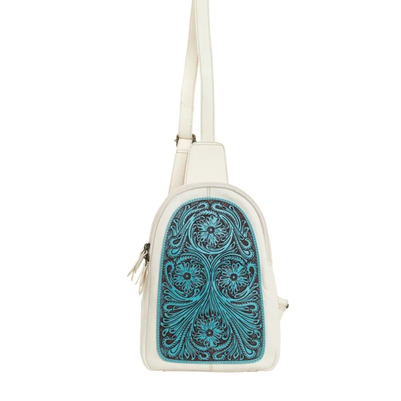 Harmony Ridge Sling Bag In Turquoise sold by Myra Bag