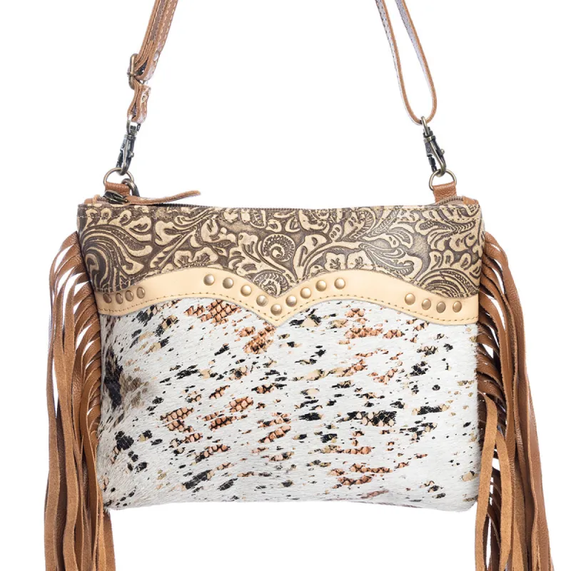Mescalaro Hill Leather & Hairon Bag in Gold Fleck sold by Myra Bag