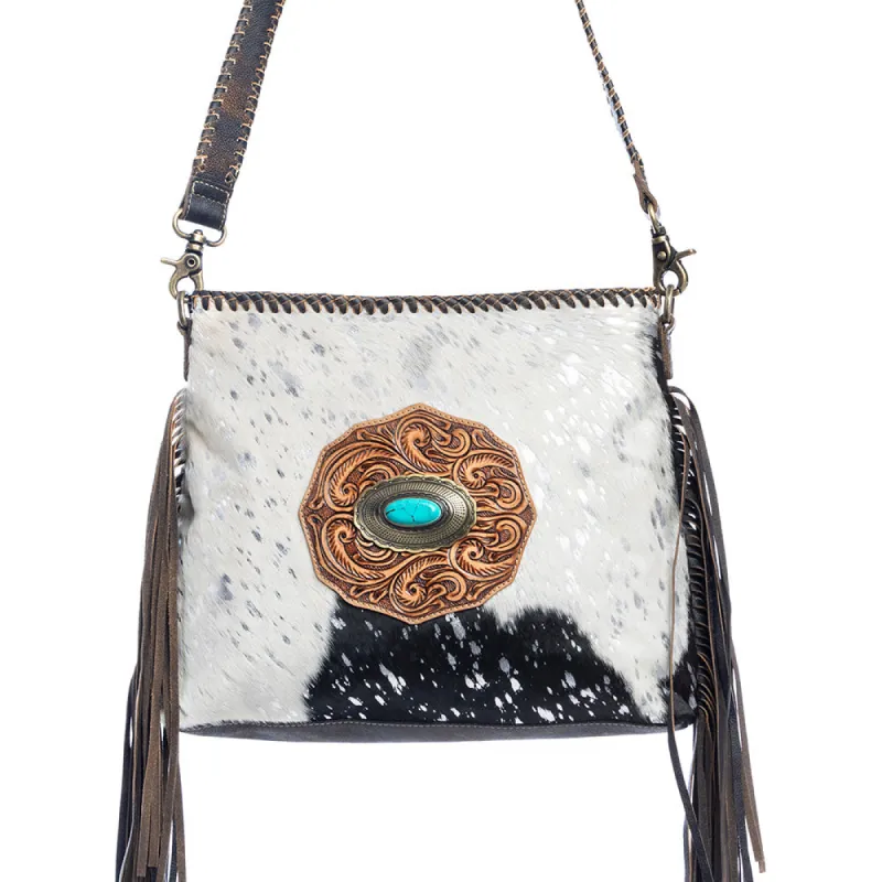 Valley Brook Hand-Tooled Bag In Coal sold by Myra Bag