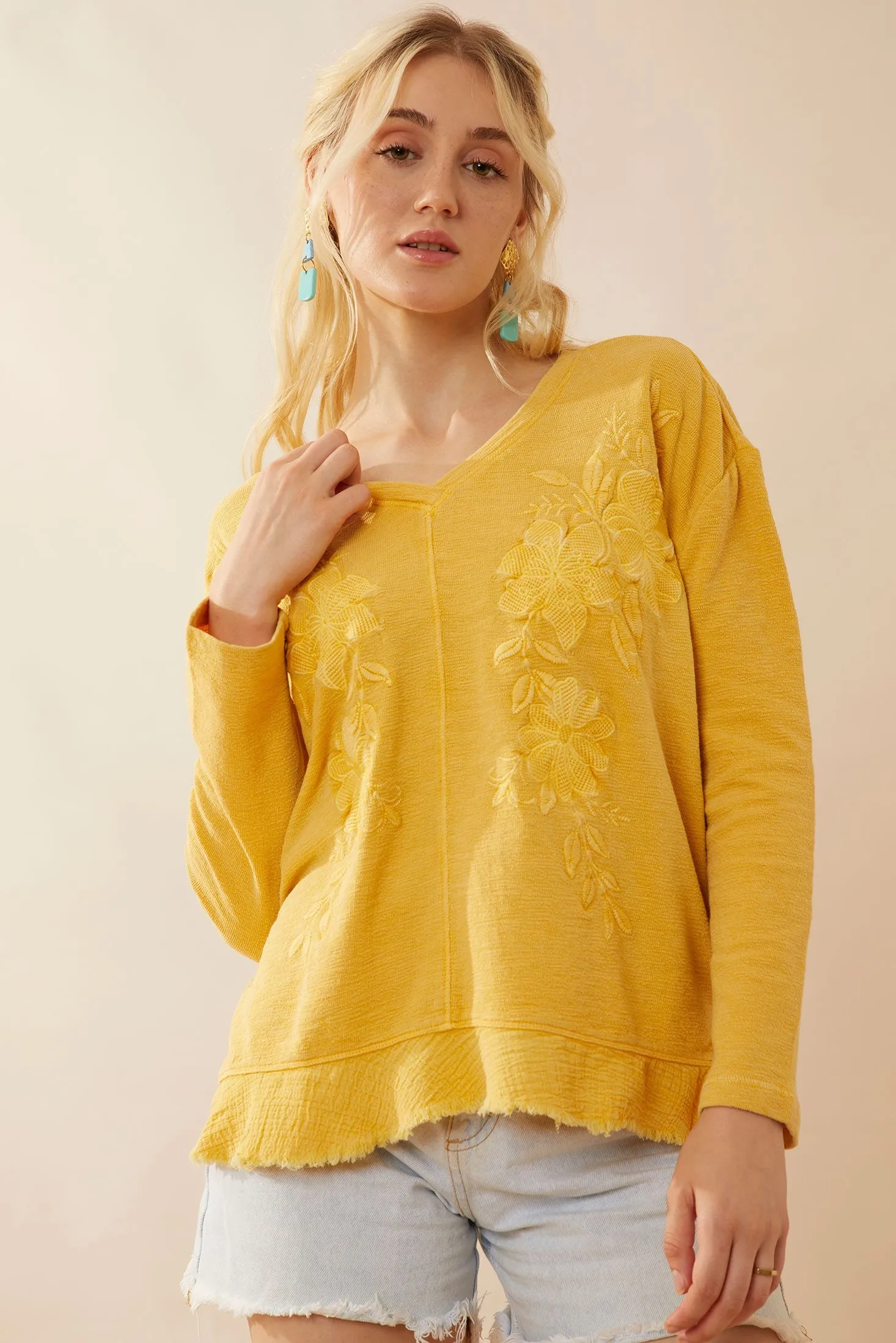 Rosalee V-Neck Top In Yellow sold by Myra Bag