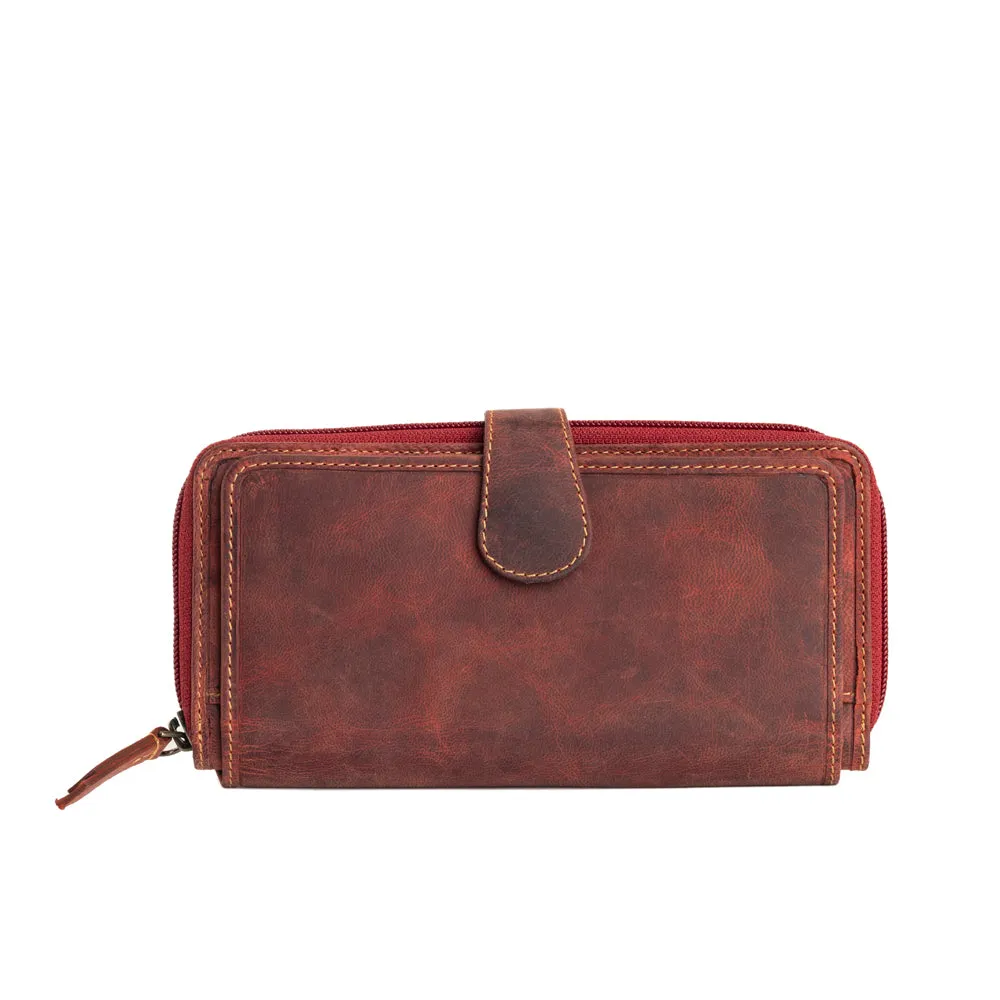 Western Fork Deluxe Wallet in Red Russet sold by Myra Bag