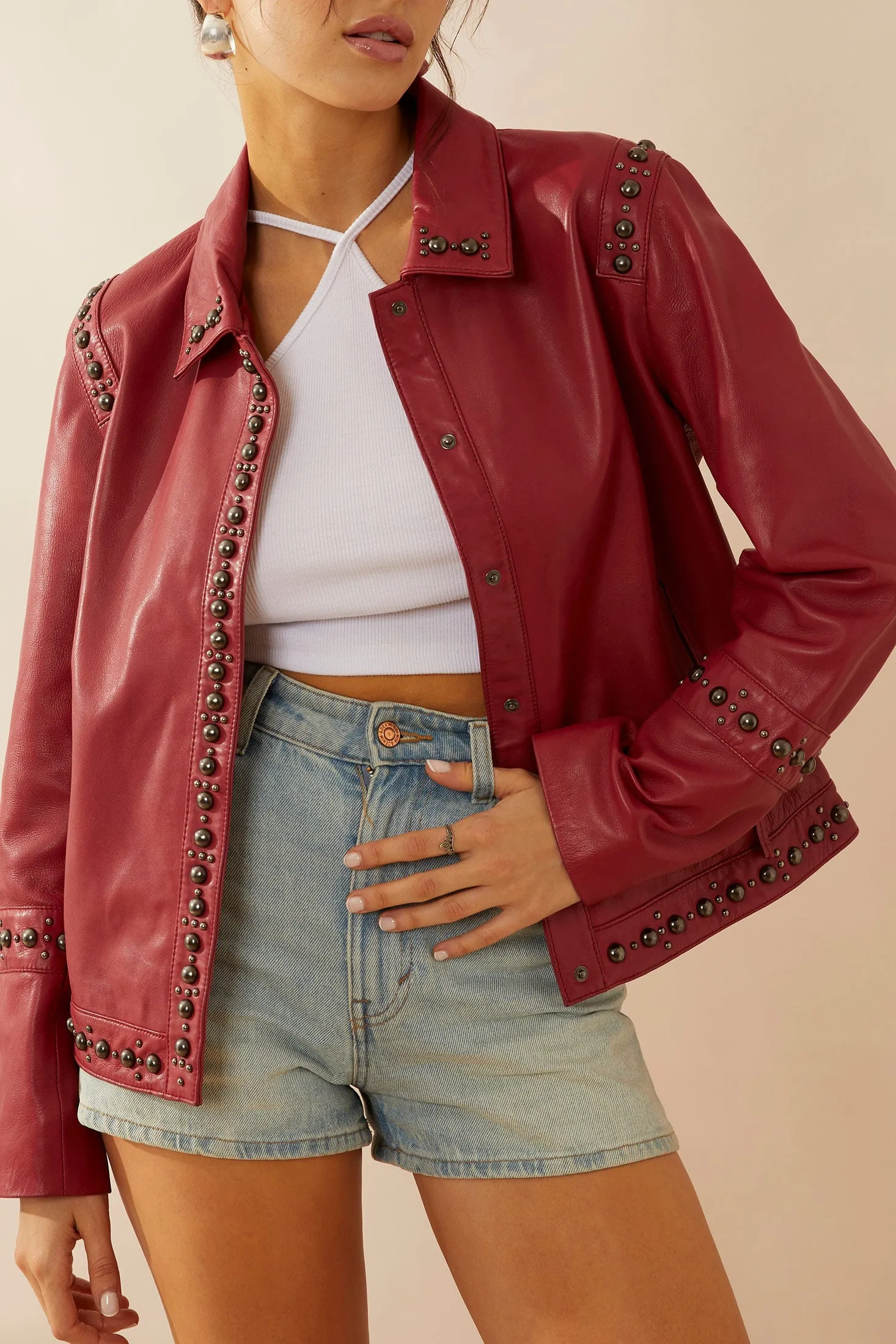 Octavia Jane Leather Jacket In Red sold by Myra Bag product image thumbnail 3