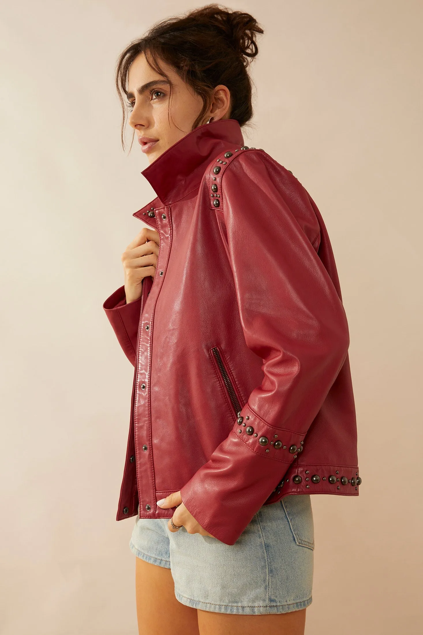 Octavia Jane Leather Jacket In Red sold by Myra Bag product image thumbnail 4