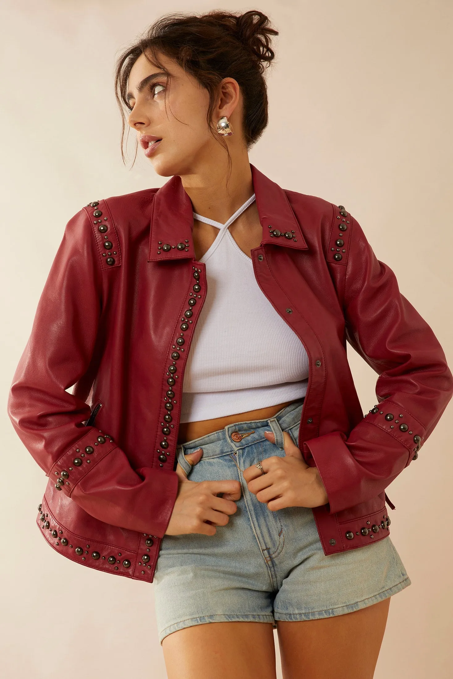 Octavia Jane Leather Jacket In Red sold by Myra Bag product image thumbnail 5