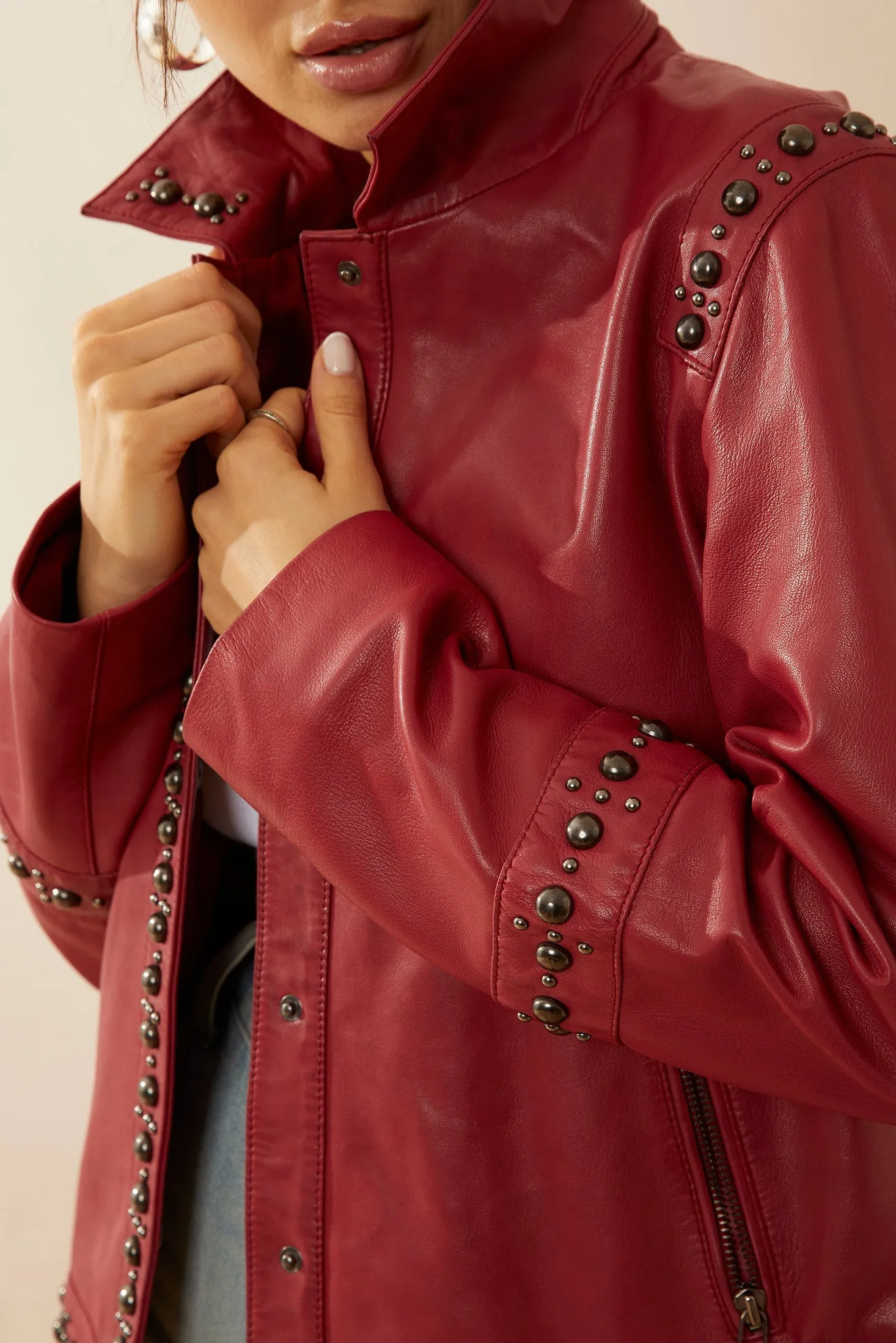 Octavia Jane Leather Jacket In Red sold by Myra Bag product image thumbnail 2