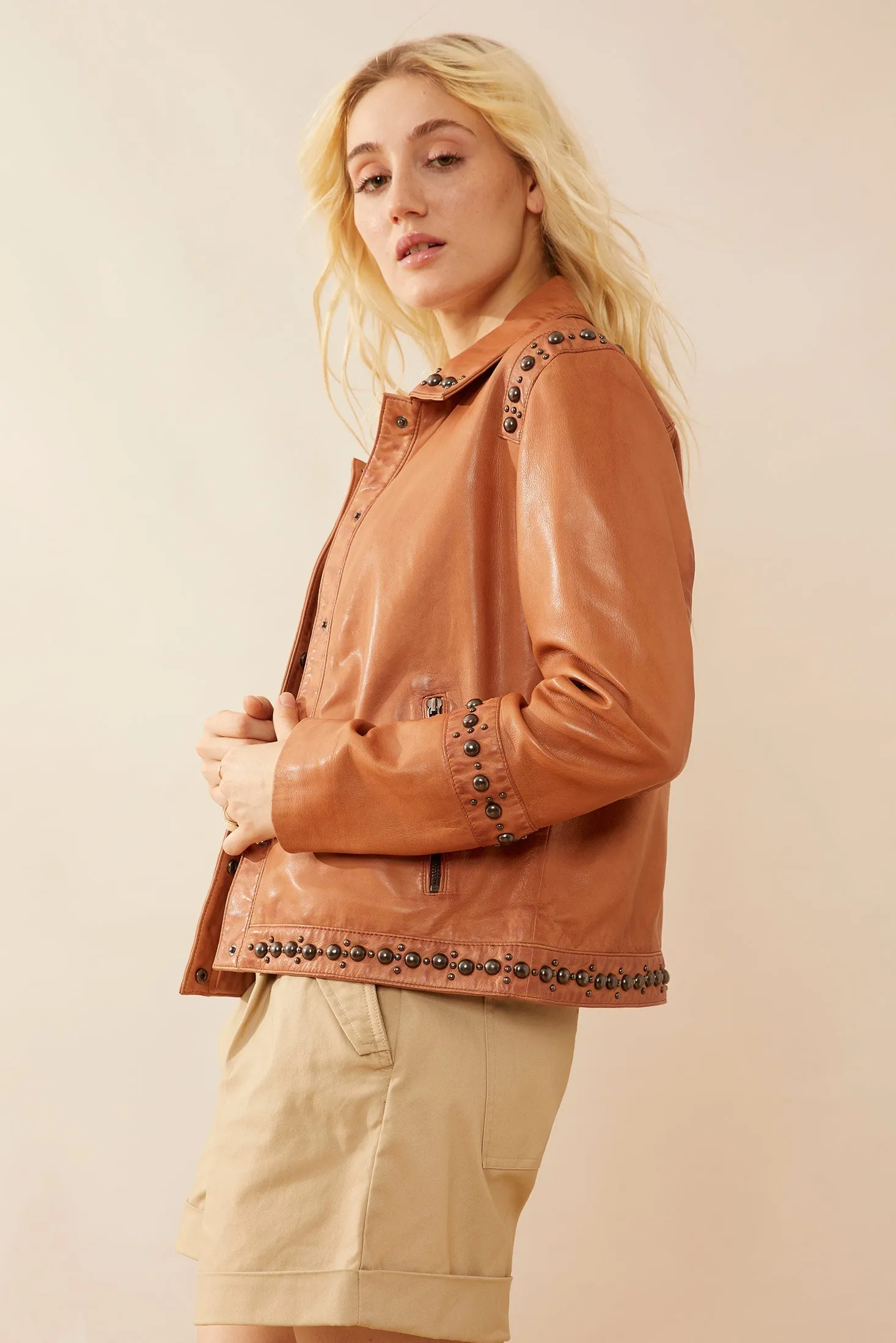 Octavia Jane Leather Jacket in Camel sold by Myra Bag product image thumbnail 2