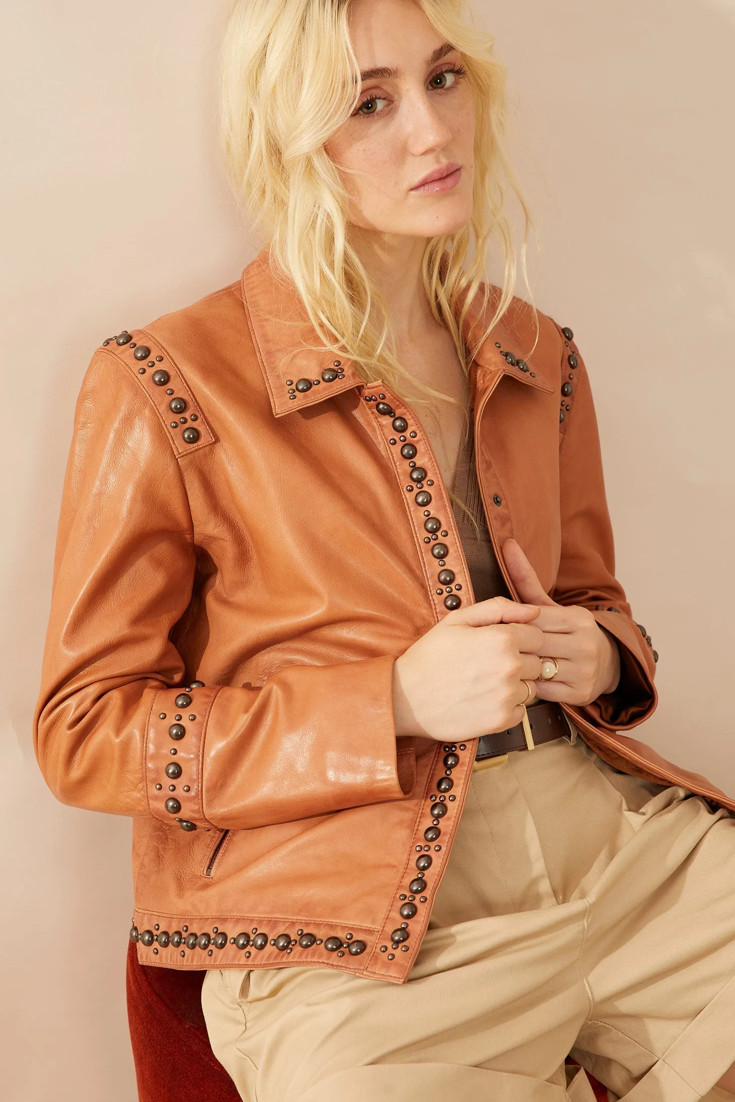 Octavia Jane Leather Jacket in Camel sold by Myra Bag product image thumbnail 3
