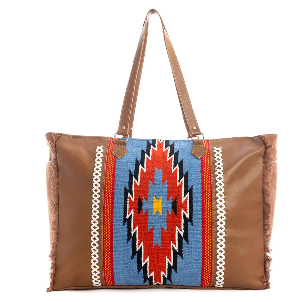 Wagon Trails Weekender Bag in Warm Chocolate sold by Myra Bag