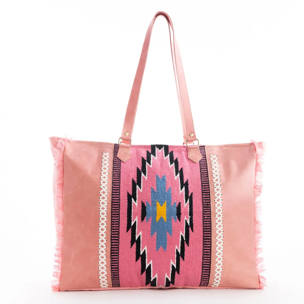 Wagon Trails Weekender Bag in Pink sold by Myra Bag