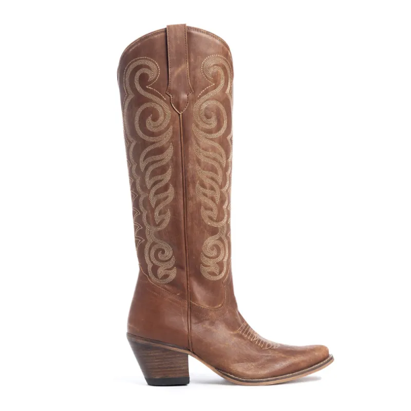 Nalejandra Boots in Chocolate Brown sold by Myra Bag