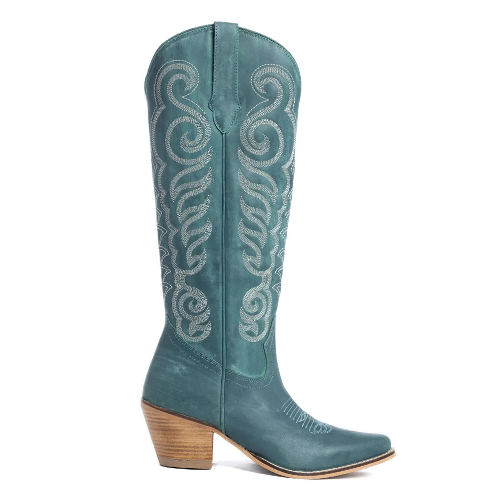 Nalejandra Boots in Deep Turquoise sold by Myra Bag