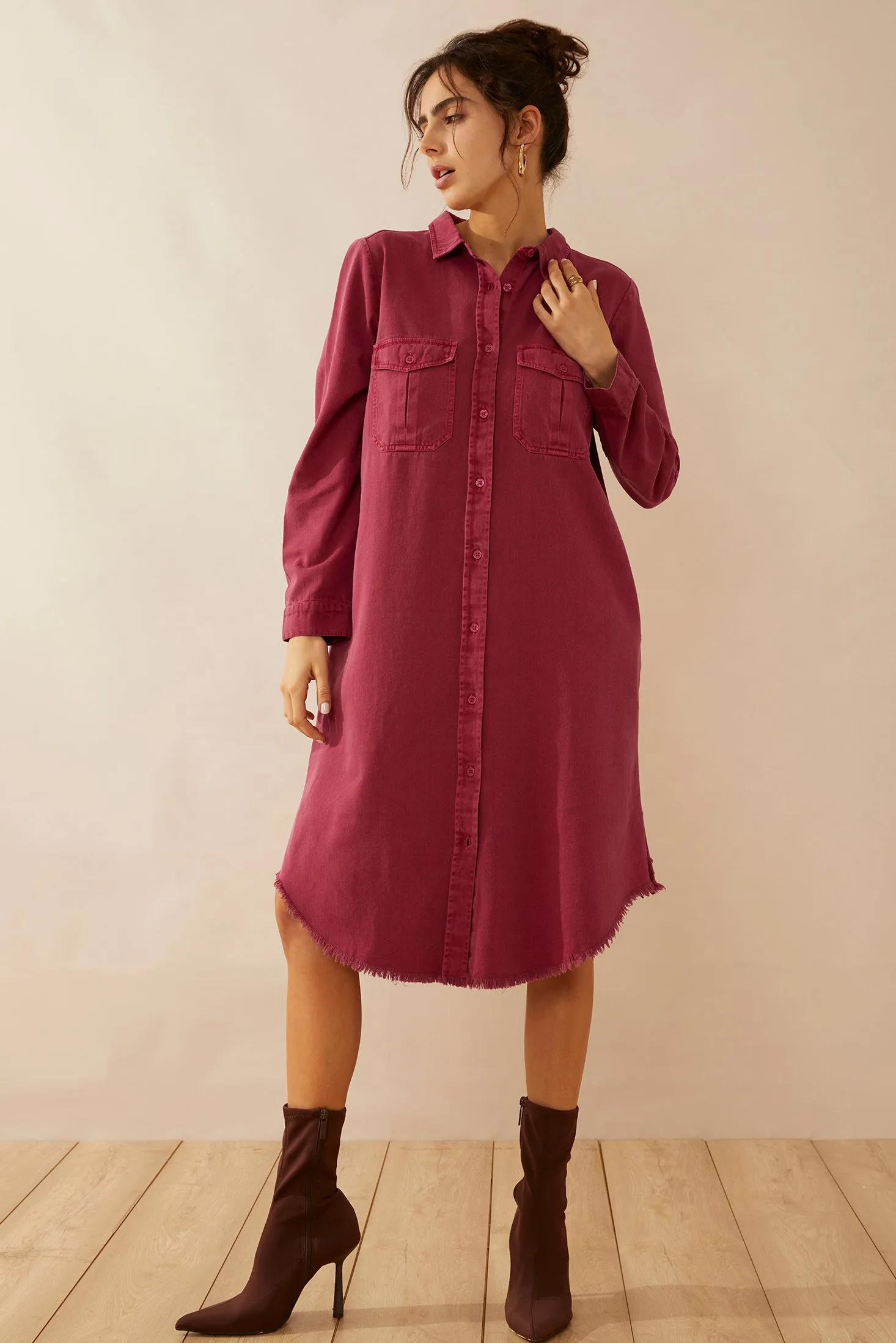 Jaipena Shirt Dress In Magenta sold by Myra Bag