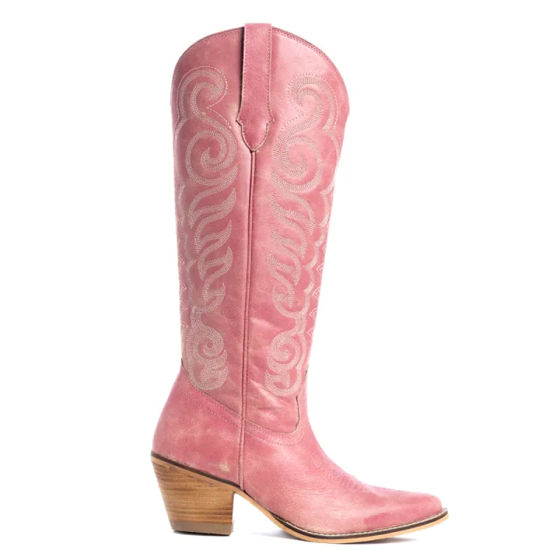 Nalejandra Leather Boots in Pink sold by Myra Bag