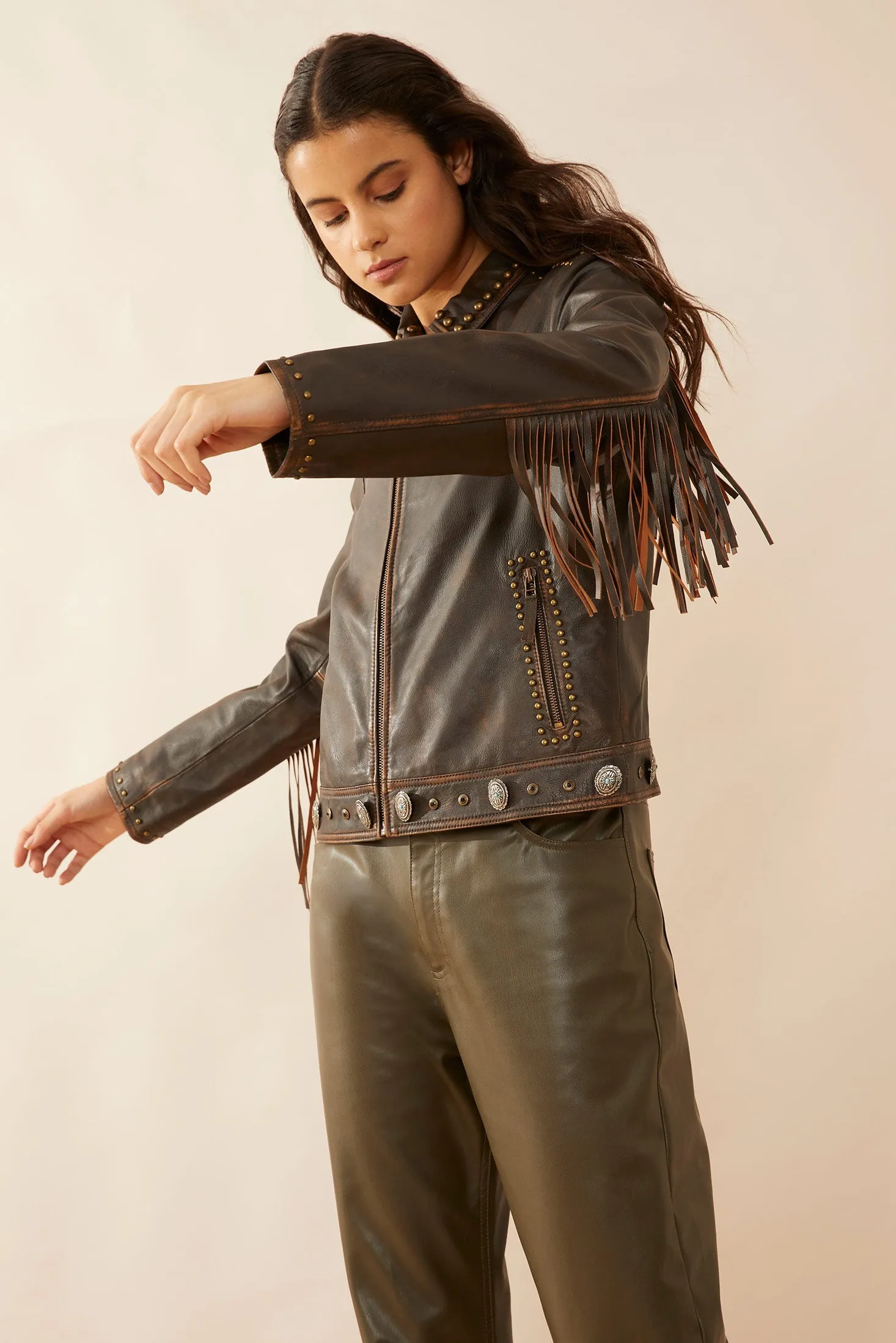 Harlow Fringed Leather Jacket sold by Myra Bag product image thumbnail 2