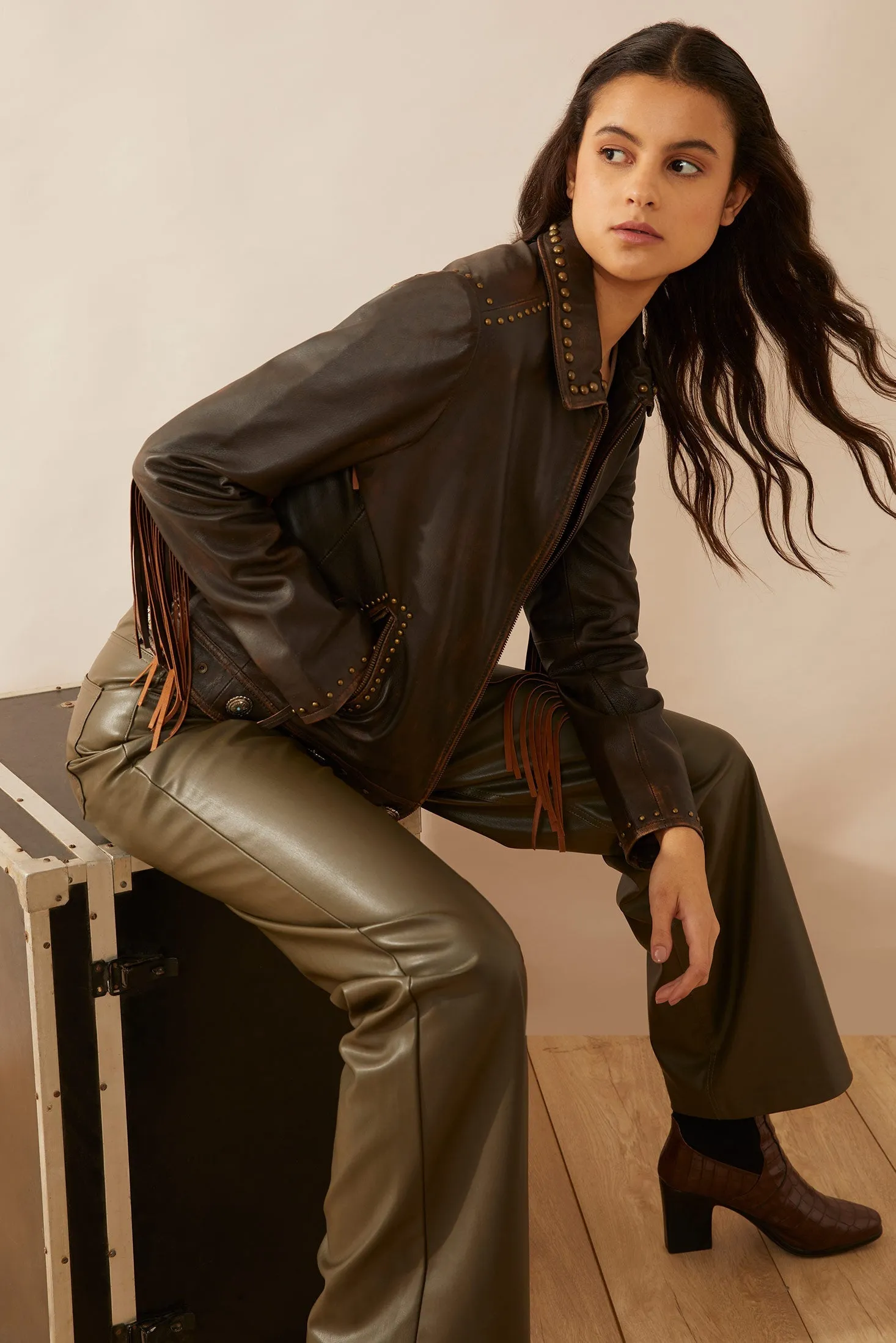 Harlow Fringed Leather Jacket sold by Myra Bag product image thumbnail 3