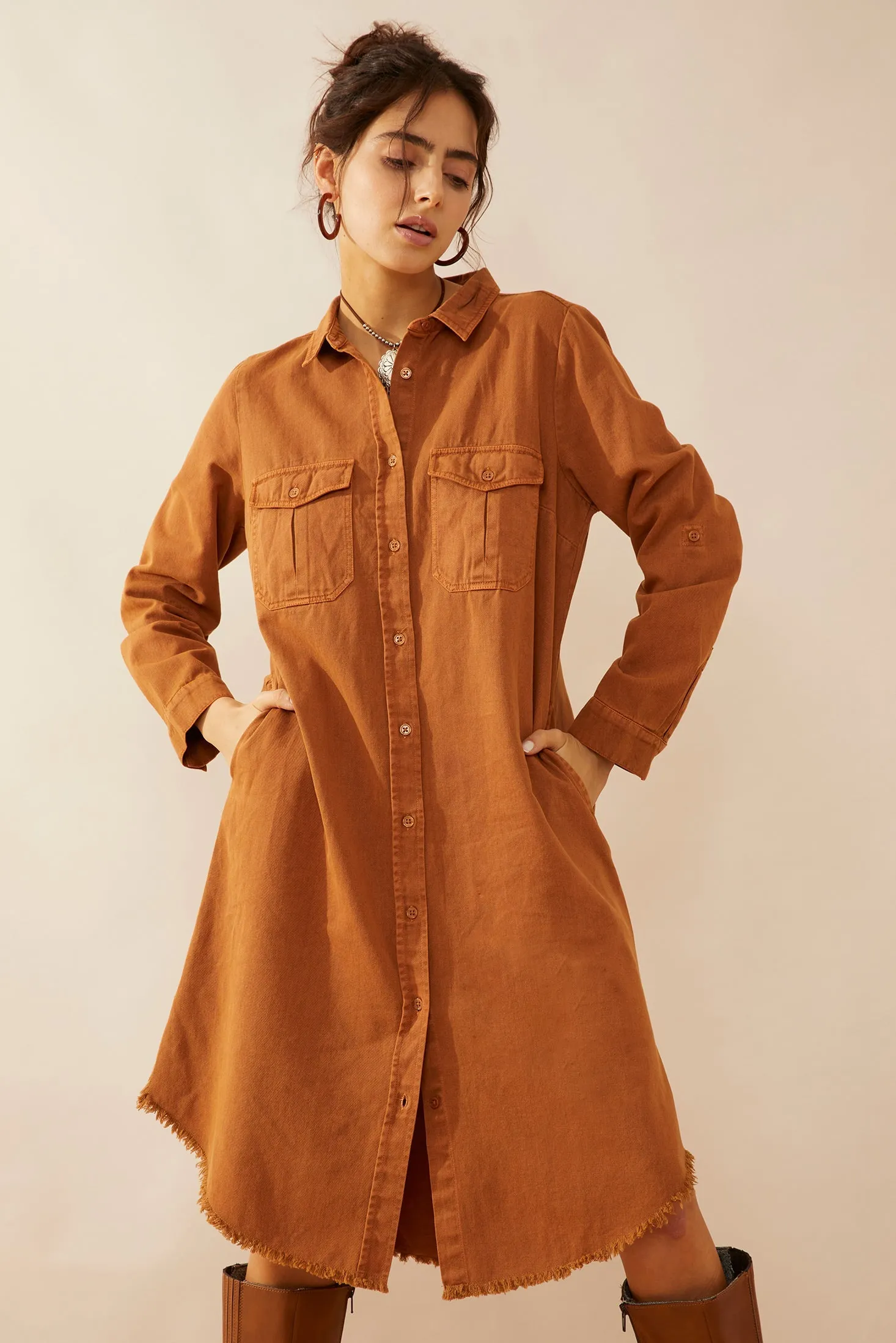 Jaipena Shirt Dress In Golden Sand sold by Myra Bag