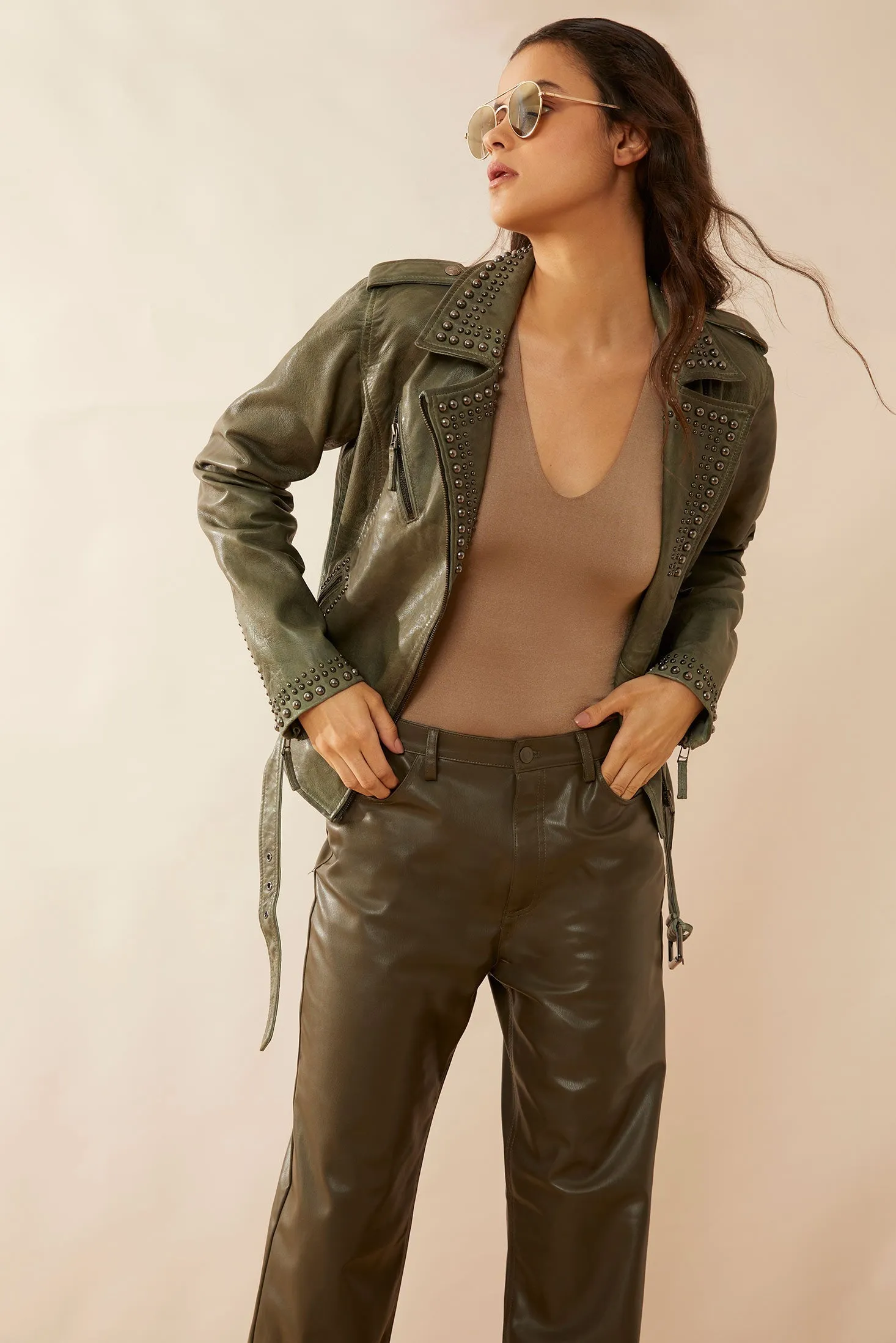 Aansila Leather Jacket In Fern Grotto Green sold by Myra Bag product image thumbnail 3