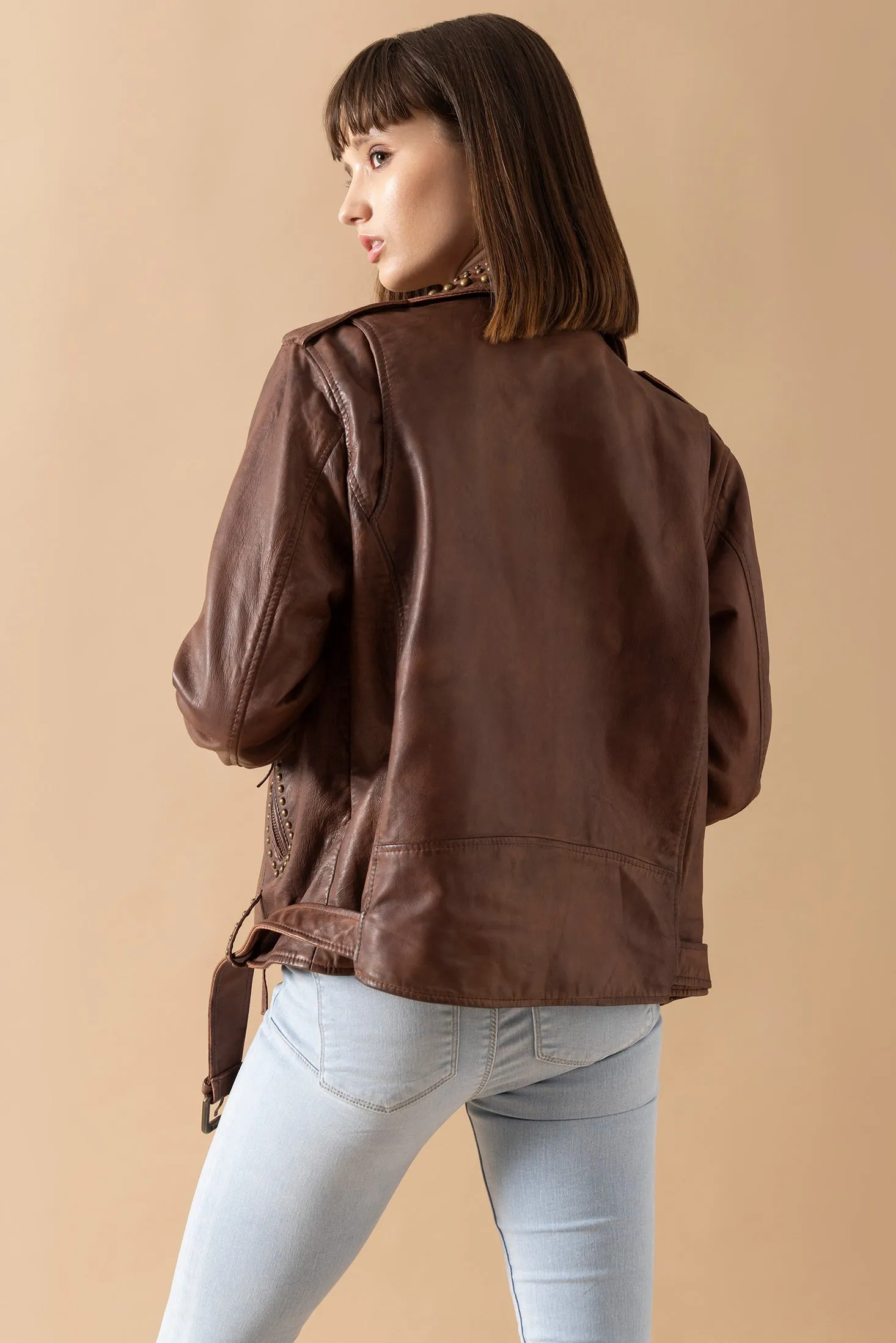 Aansila Leather Jacket In Chocolate Brown sold by Myra Bag product image thumbnail 5