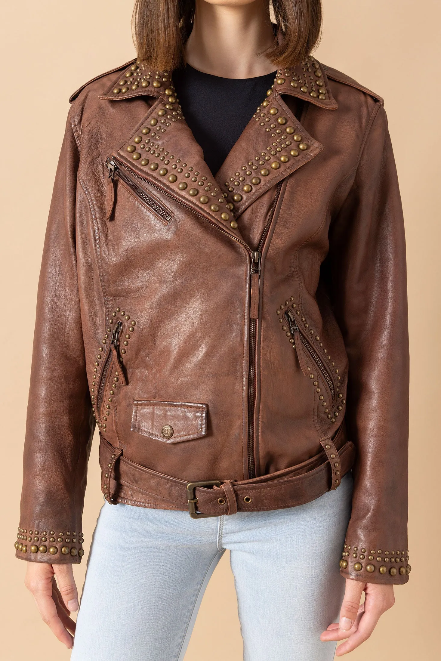 Aansila Leather Jacket In Chocolate Brown sold by Myra Bag product image thumbnail 3