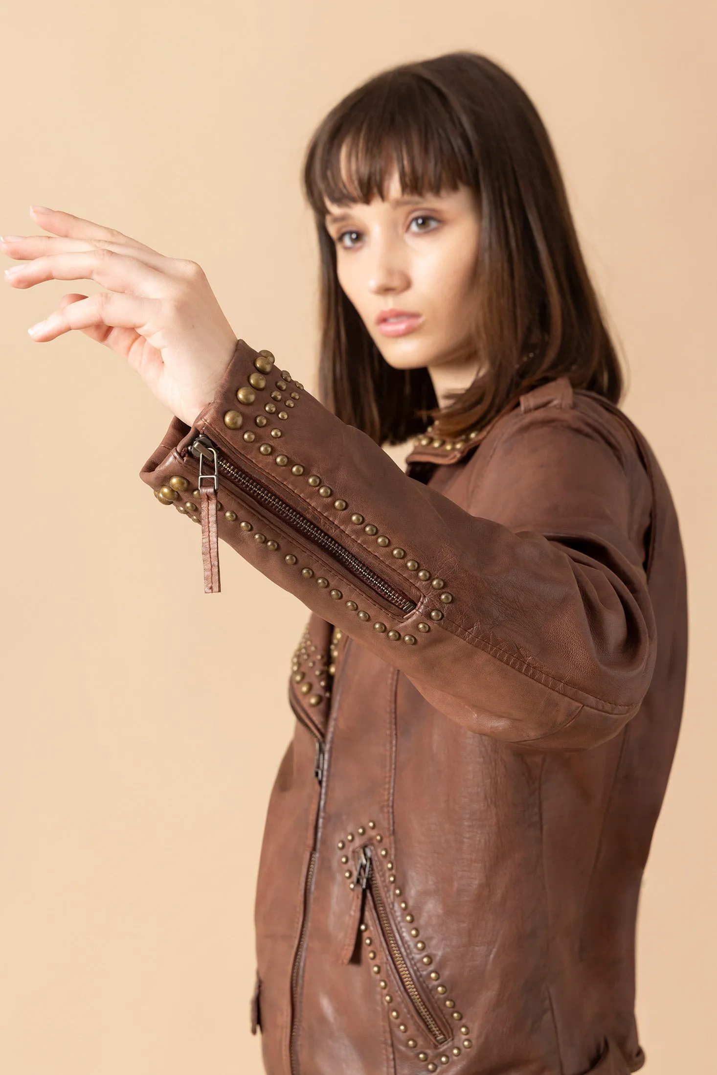 Aansila Leather Jacket In Chocolate Brown sold by Myra Bag product image thumbnail 4