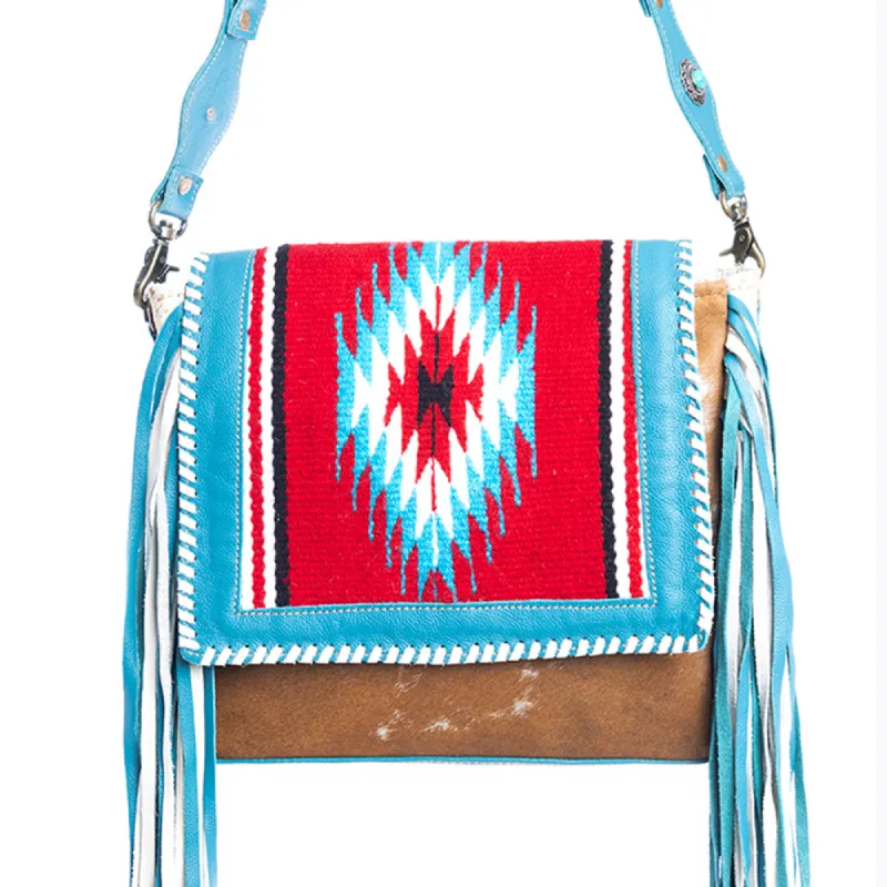Zunia Leather & Hairon Bag in River Blue sold by Myra Bag
