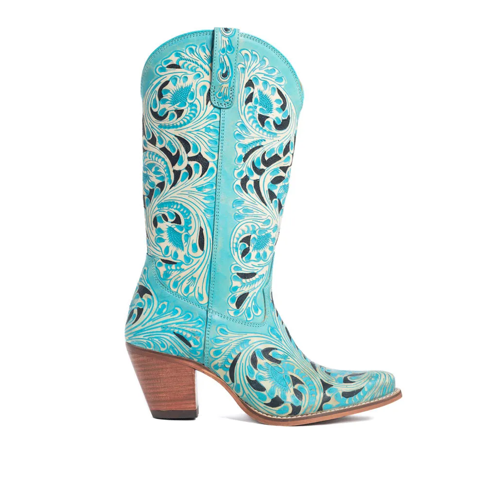 Kasiopeah Hand-tooled Boots in Turquoise sold by Myra Bag
