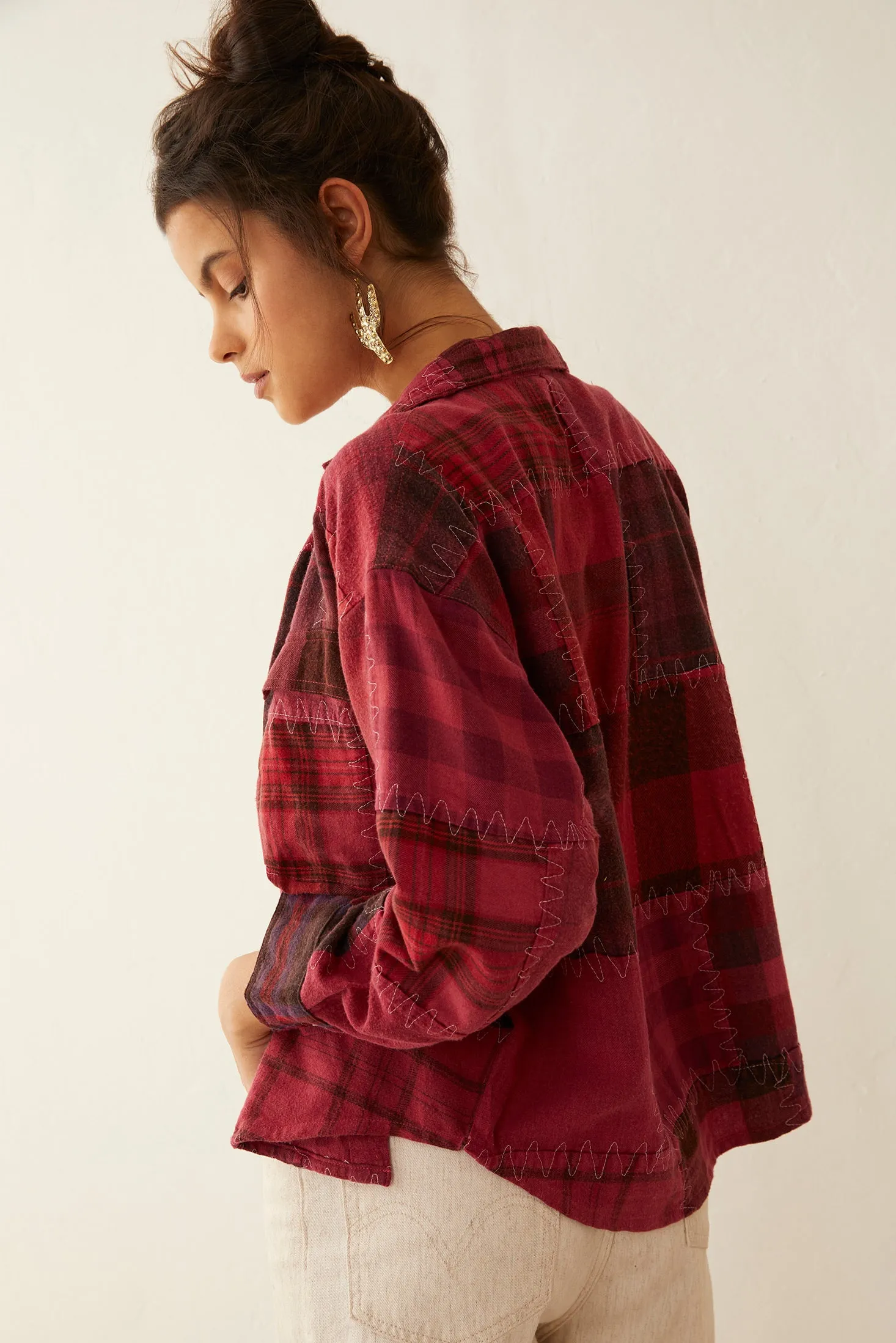 Emma Dawn Patchwork Shacket in Red sold by Myra Bag product image thumbnail 2