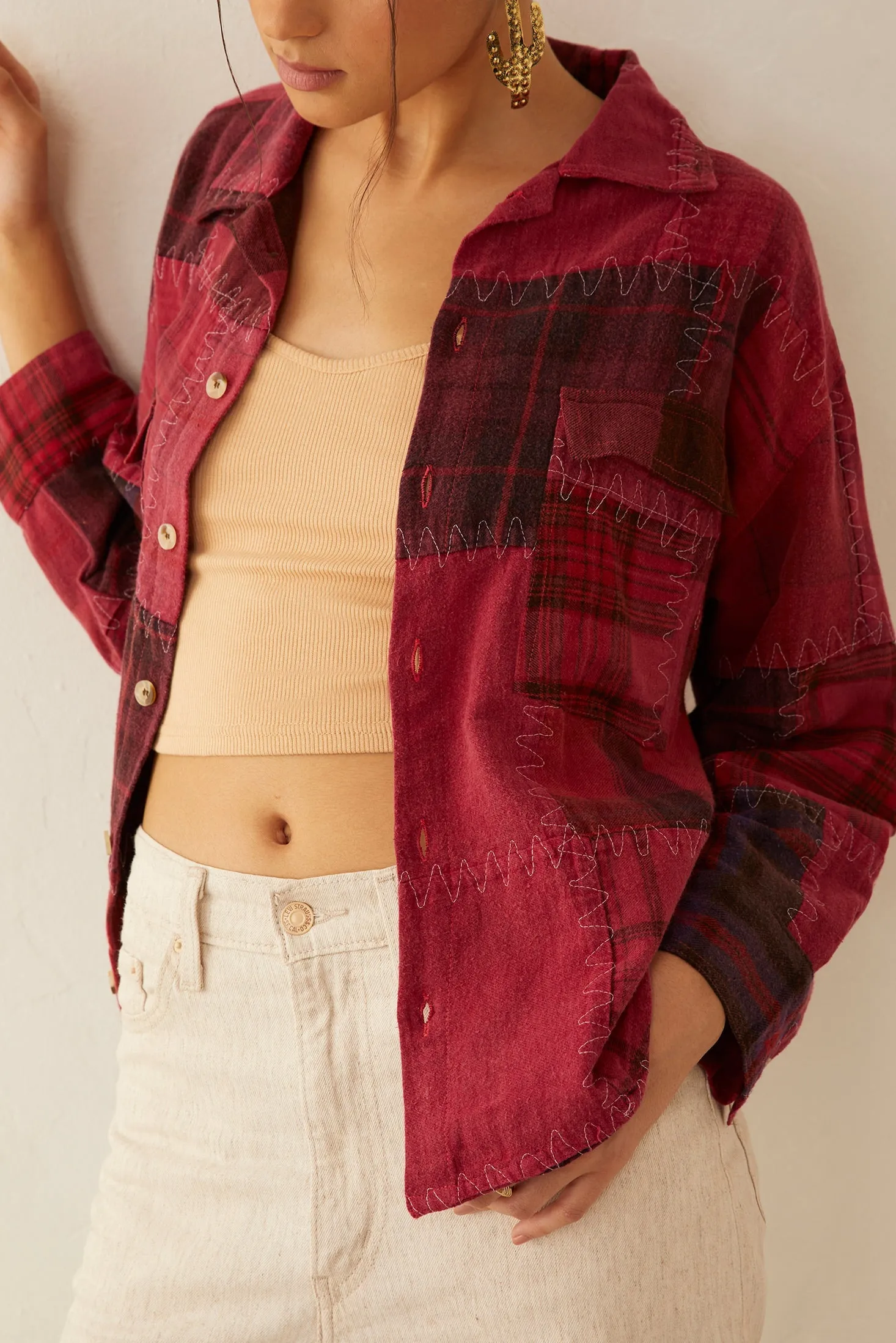 Emma Dawn Patchwork Shacket in Red sold by Myra Bag product image thumbnail 4