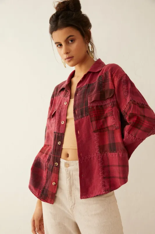 Emma Dawn Patchwork Shacket in Red sold by Myra Bag