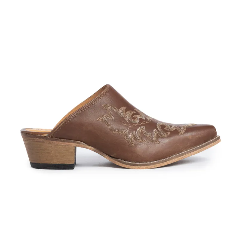 Ximena Ranch Mules in Chocolate Brown sold by Myra Bag
