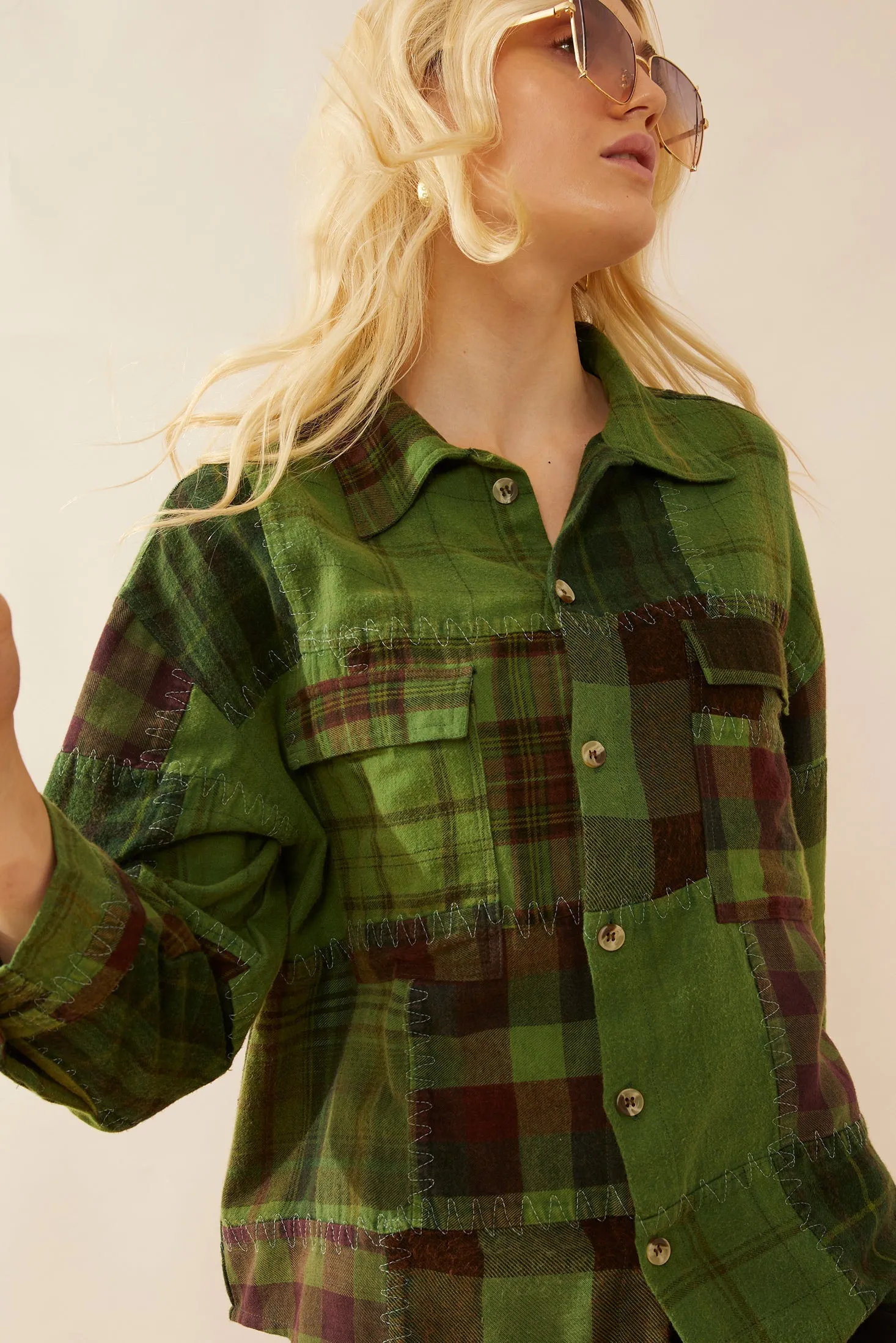 Emma Dawn Patchwork Shacket in Green sold by Myra Bag product image thumbnail 2