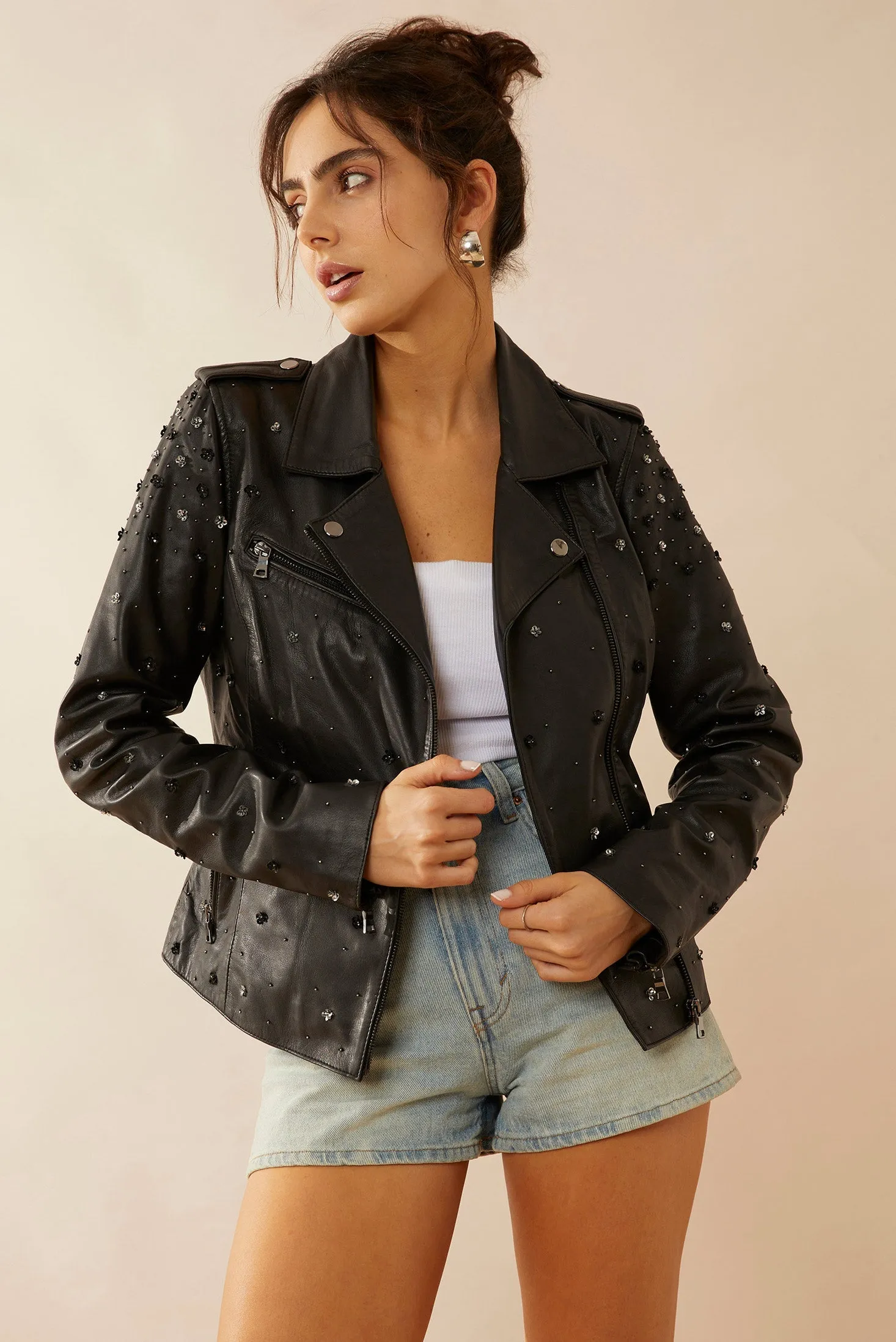 Brittany Shy Leather Jacket sold by Myra Bag