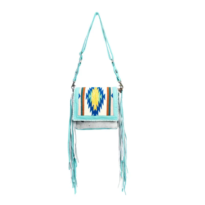 Zunia Leather & Hairon Bag in Turquoise sold by Myra Bag
