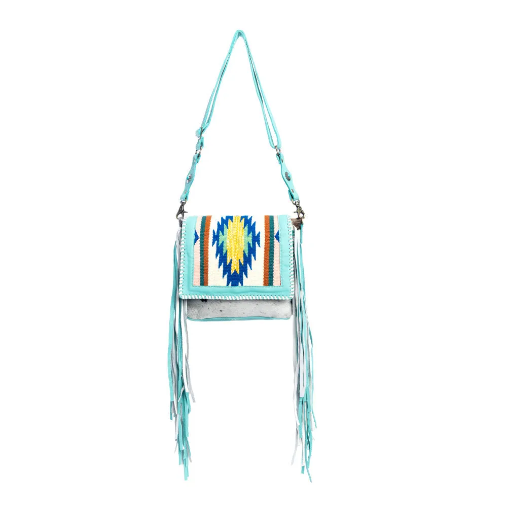 Zunia Leather & Hairon Bag in Turquoise sold by Myra Bag