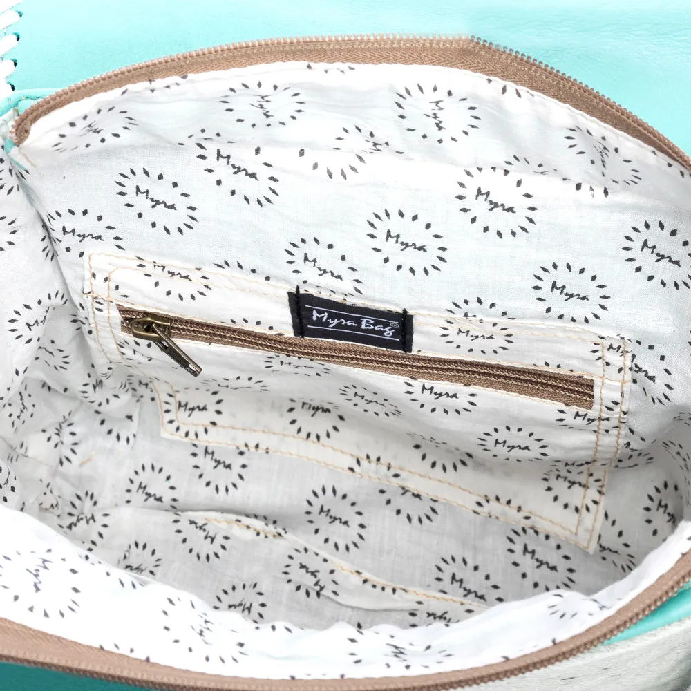 Zunia Leather & Hairon Bag in Turquoise sold by Myra Bag product image thumbnail 5