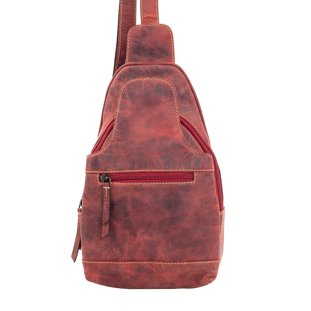 Western Fork Sling Bag in Red Russet sold by Myra Bag