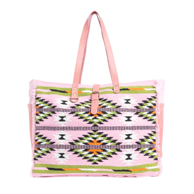 Angel Fire Weekender Bag in Meadow Pink sold by Myra Bag