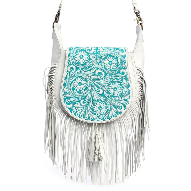 Moonwood Hand-Tooled Bag in White sold by Myra Bag