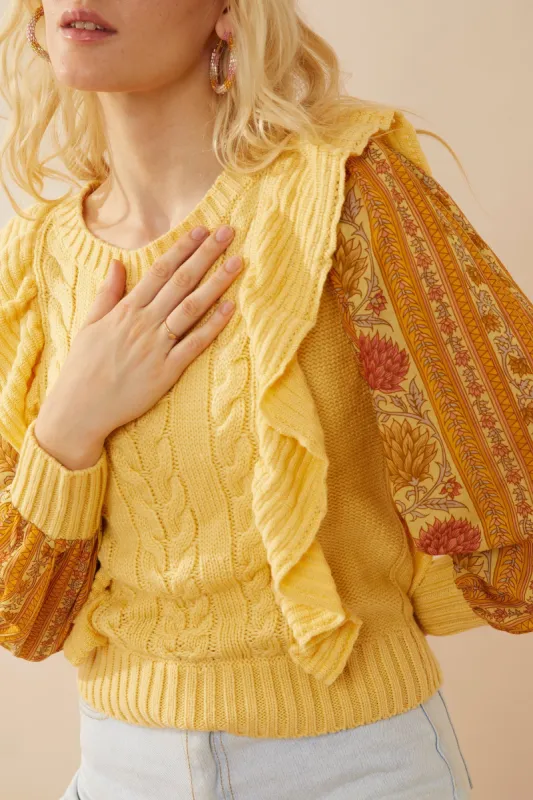 Penelope Ruffled Sweater in Sunrise Yellow sold by Myra Bag
