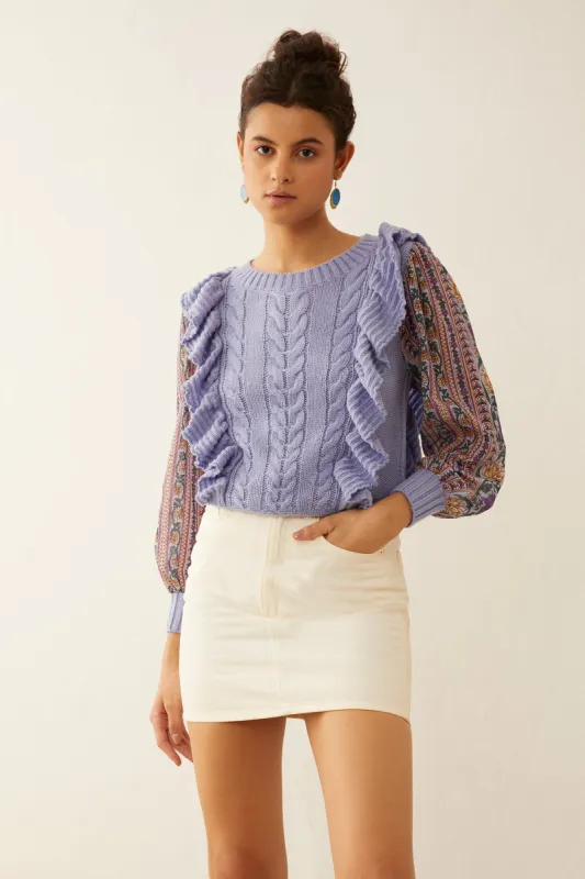 Penelope Ruffled Sweater in Blue sold by Myra Bag