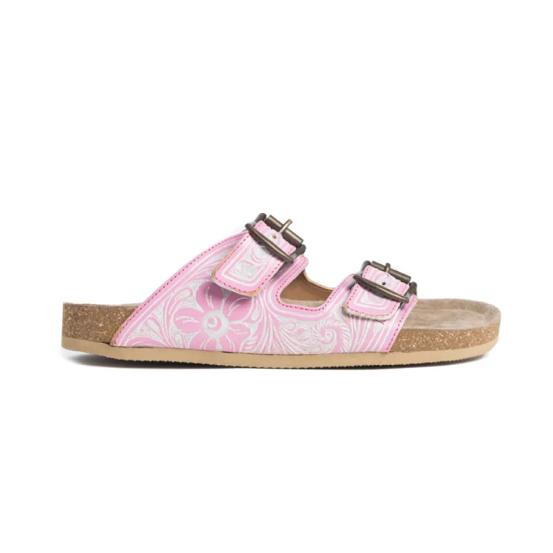 Las Vistas Rosas Hand-tooled Sandals sold by Myra Bag