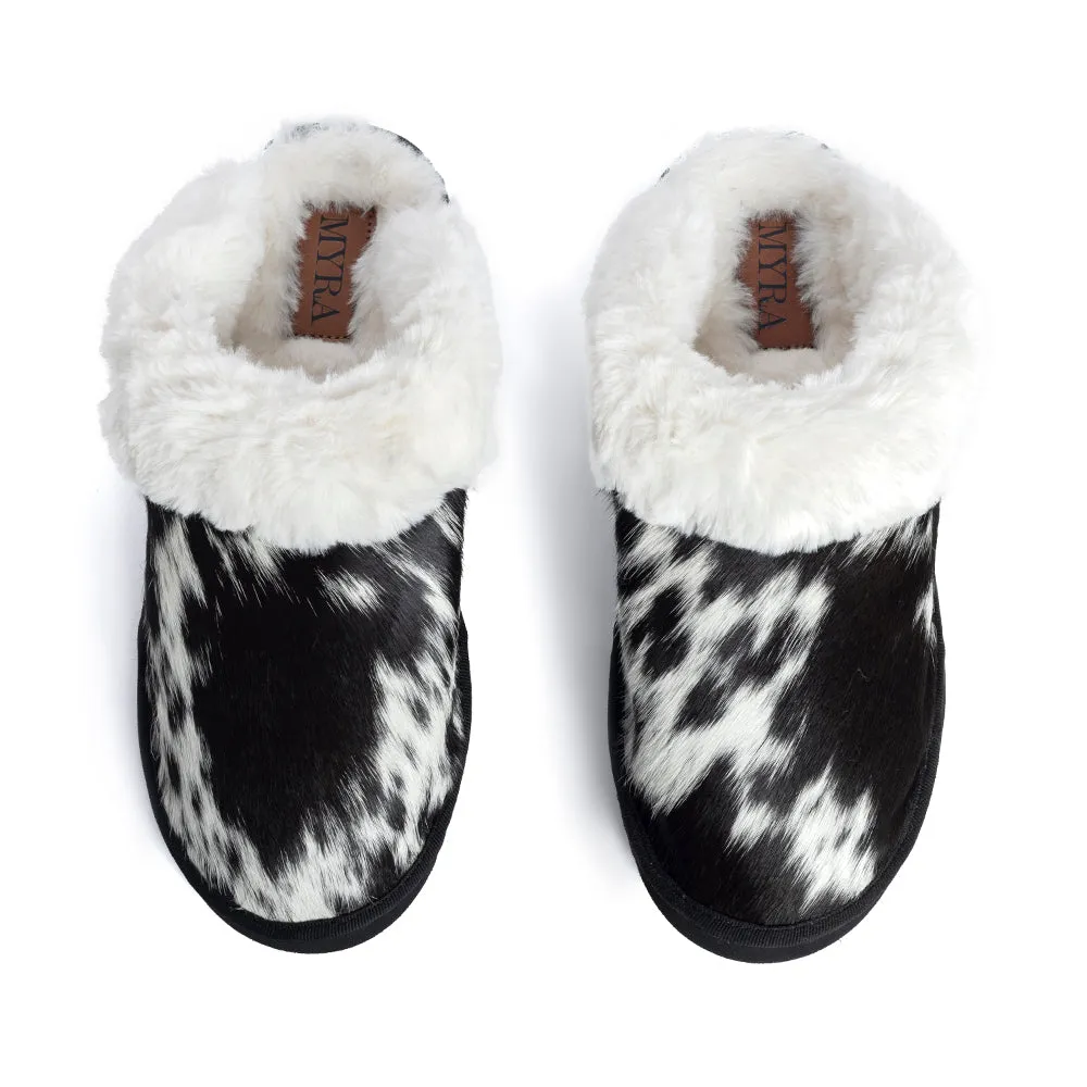 Alamosa Hair-on Hide Lined Slippers in Black & White sold by Myra Bag product image thumbnail 2