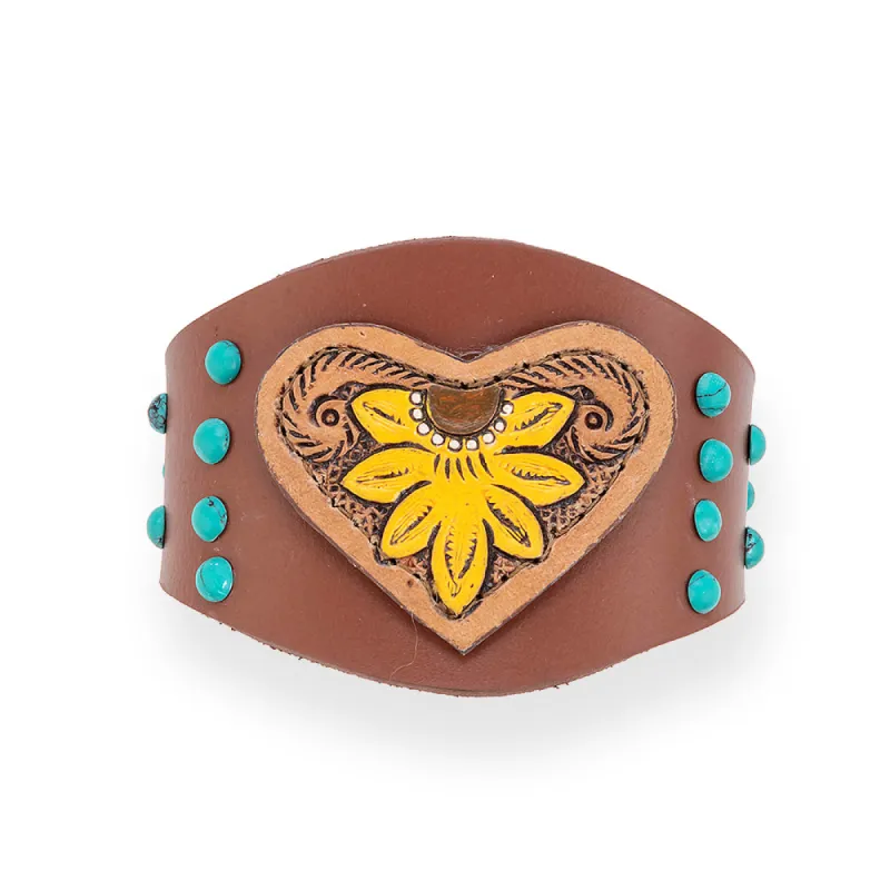 Evening's Bloom Leather Cuff Bracelet sold by Myra Bag