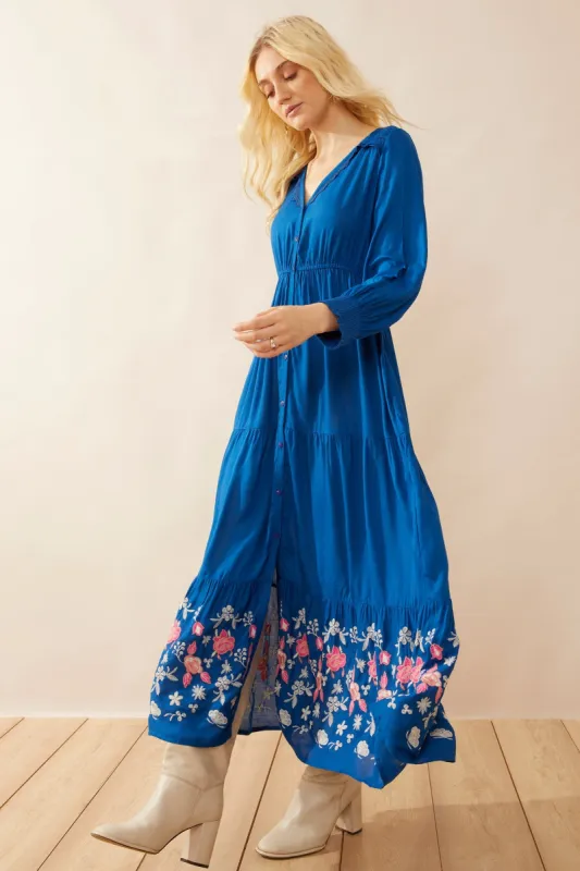 Nova Bleu Drop Waist Embroidered Dress sold by Myra Bag