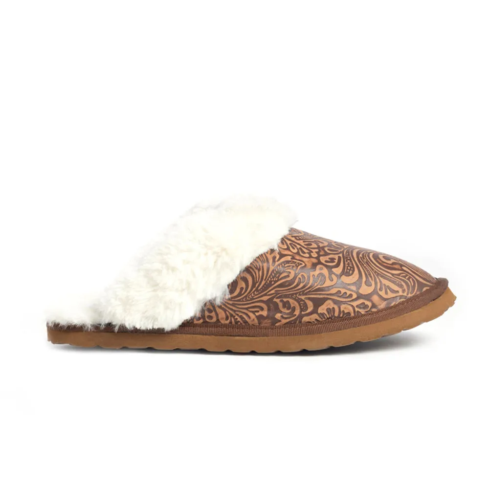 Classic Lined Brown Leather Slippers sold by Myra Bag