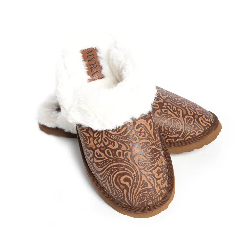 Classic Lined Brown Leather Slippers sold by Myra Bag product image thumbnail 3
