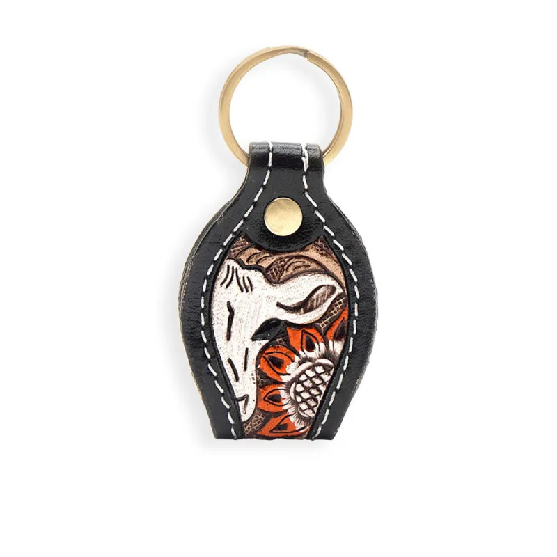 Hi There Hand-tooled Leather Key Fob sold by Myra Bag