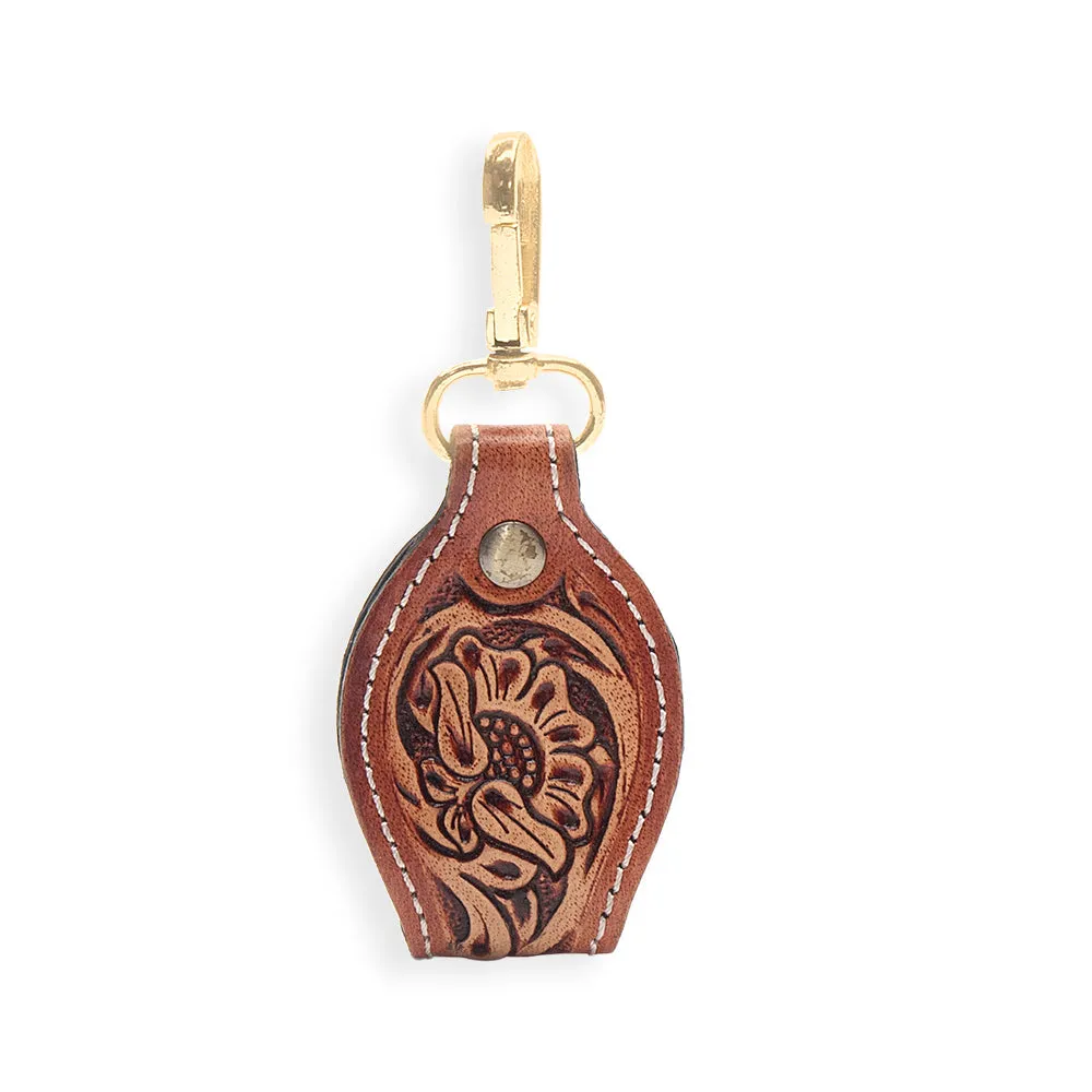 Sunset Red Hand-tooled Leather Key Fob sold by Myra Bag
