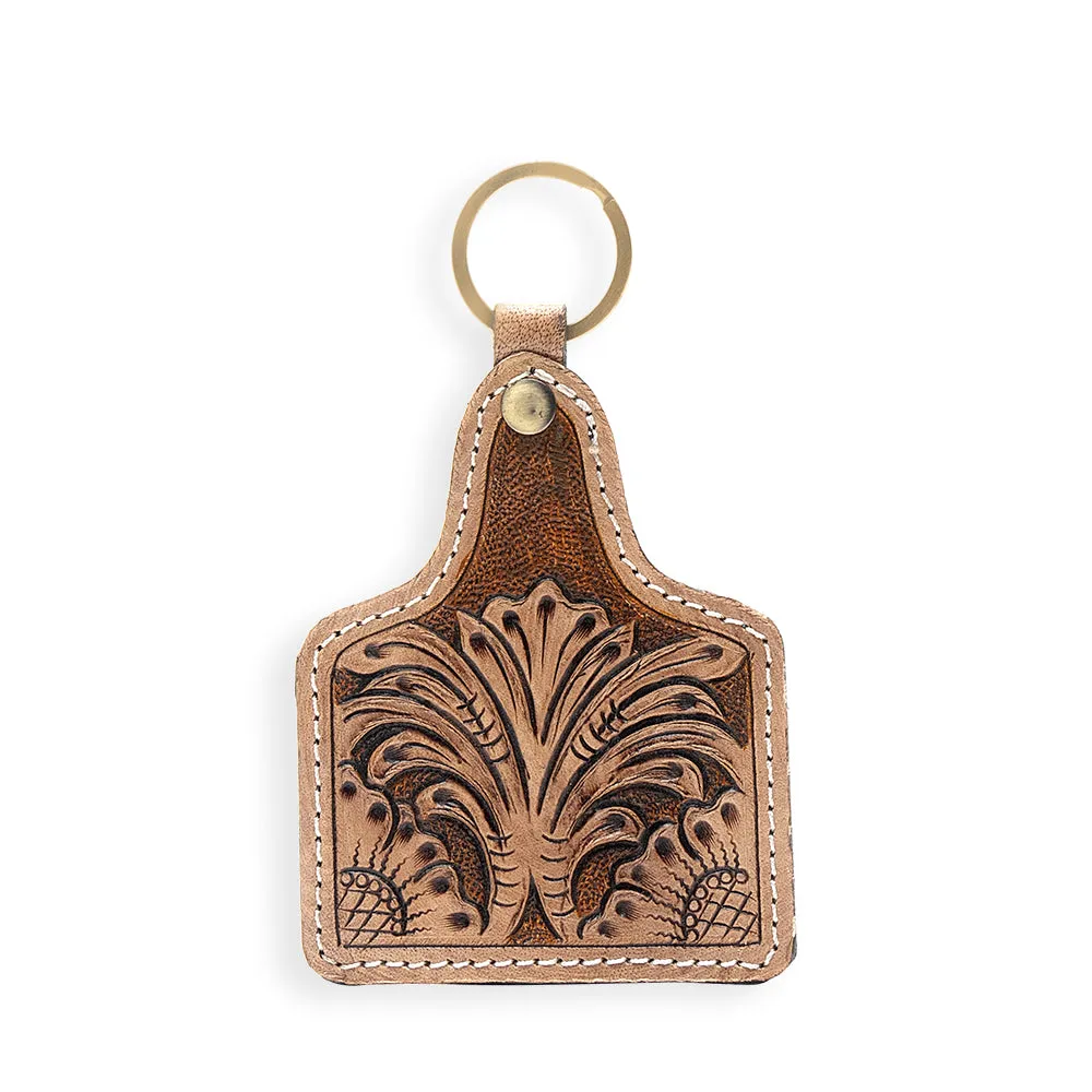 Times Now & Then Hand-tooled Leather Key Fob sold by Myra Bag
