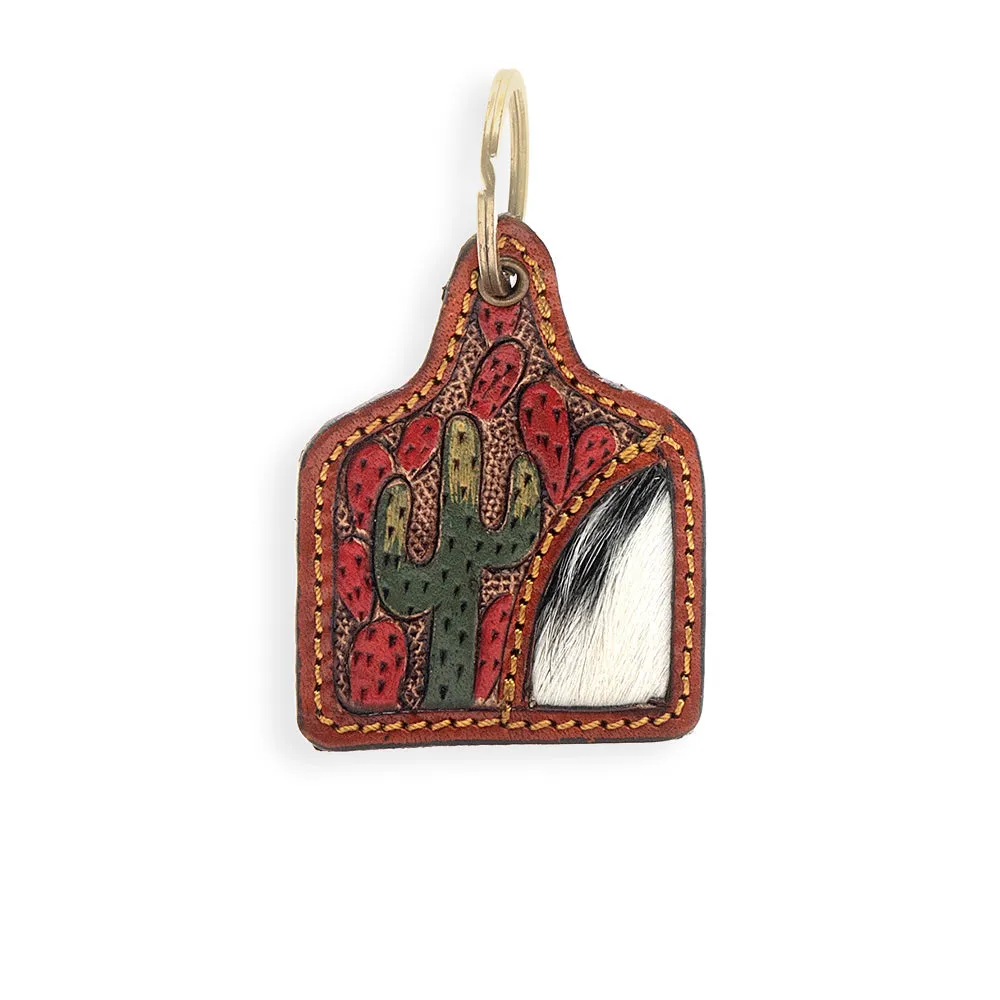 Saguaro Mountain Hand-tooled Leather Key Fob sold by Myra Bag